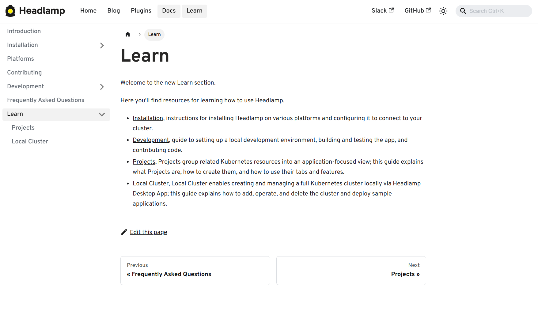 Learn section